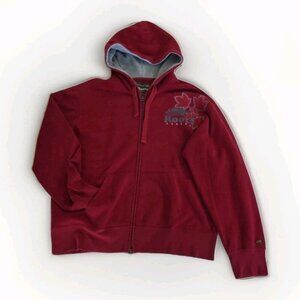 Roots Hoodie Men L Red LS 2 Way Zip Pockets Maple Leaf Beaver Embroidery Canada